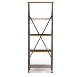 74.25 in. Medium Brown Metal 4-shelf Etagere Bookcase with Open Back by Baxton Studio