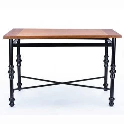 Broxburn Light Brown Wood and Metal Dining Table by Baxton Studio