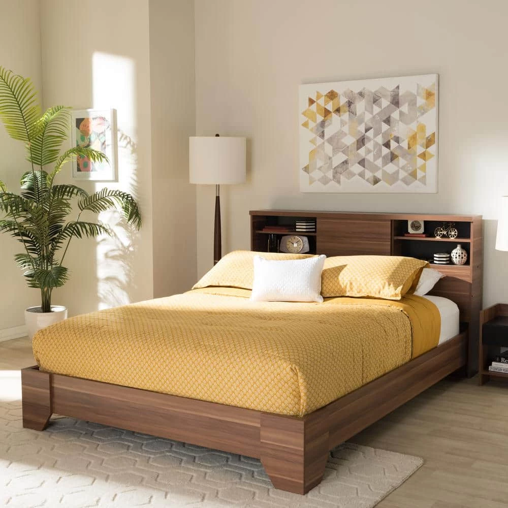 Vanda Medium Brown Wood Queen Platform Bed by Baxton Studio - Image 9