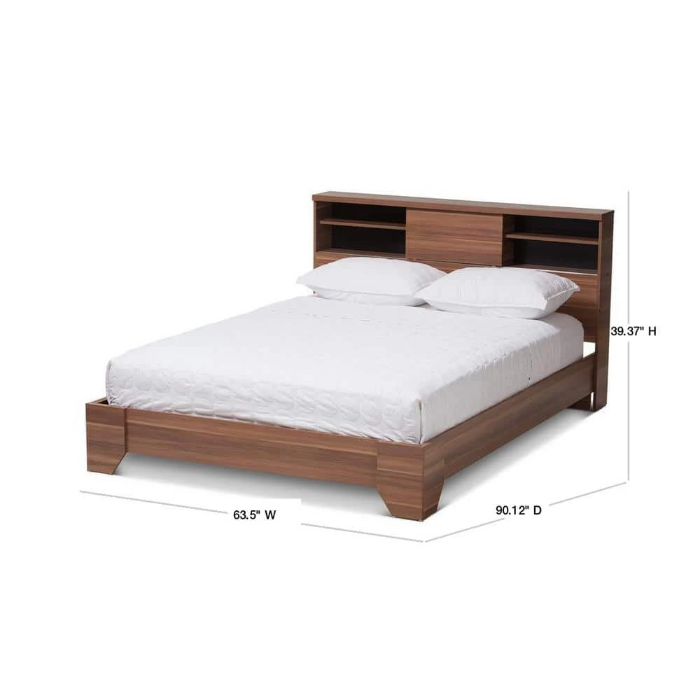 Vanda Medium Brown Wood Queen Platform Bed by Baxton Studio - Image 3