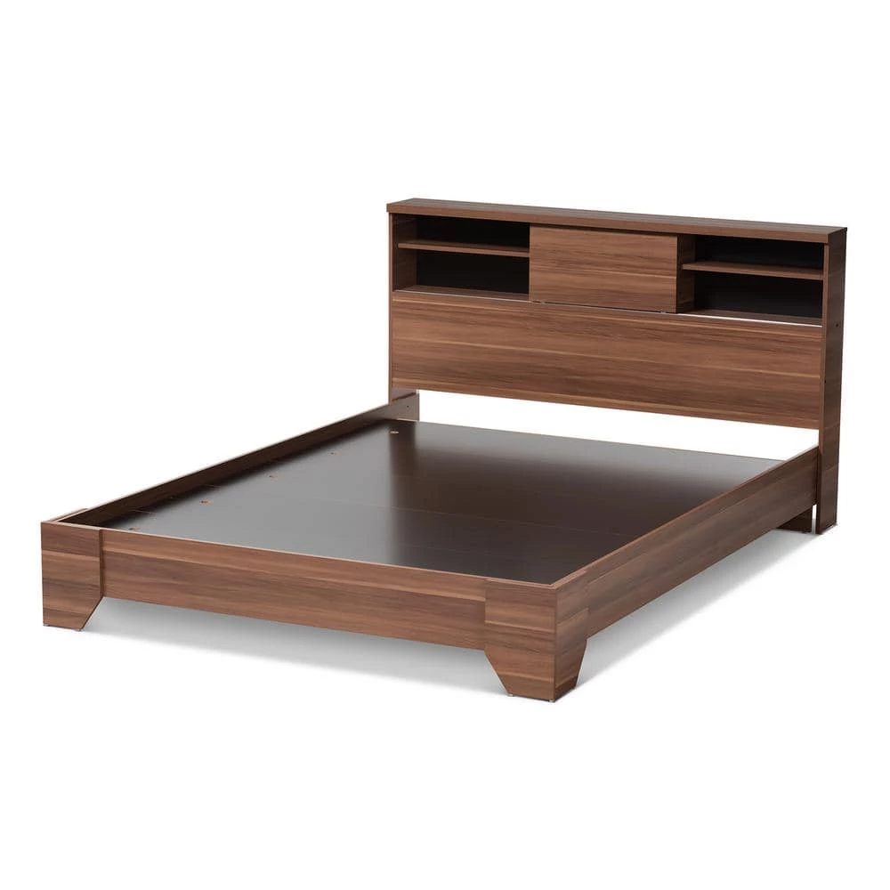 Vanda Medium Brown Wood Queen Platform Bed by Baxton Studio