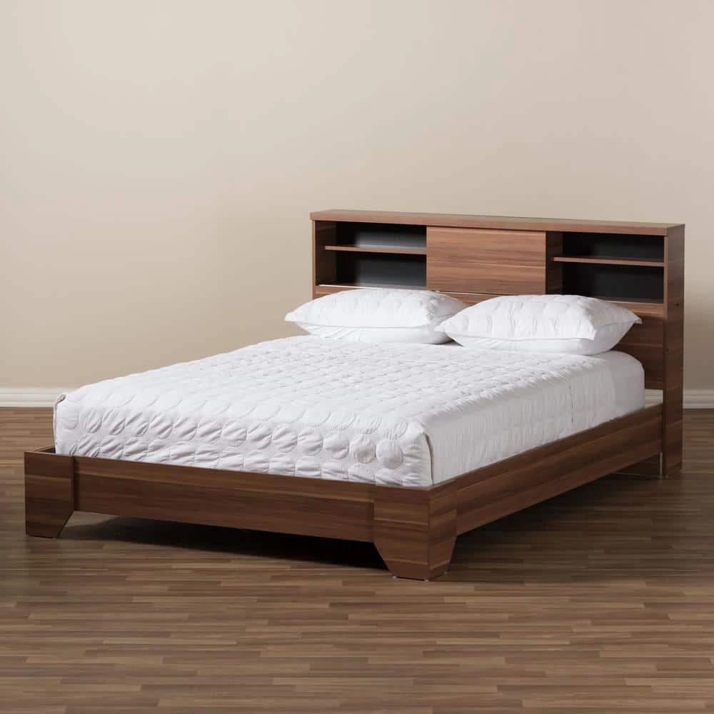 Vanda Medium Brown Wood Queen Platform Bed by Baxton Studio - Image 4