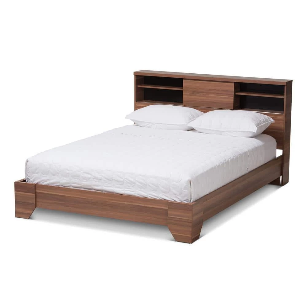 Vanda Medium Brown Wood Queen Platform Bed by Baxton Studio - Image 2
