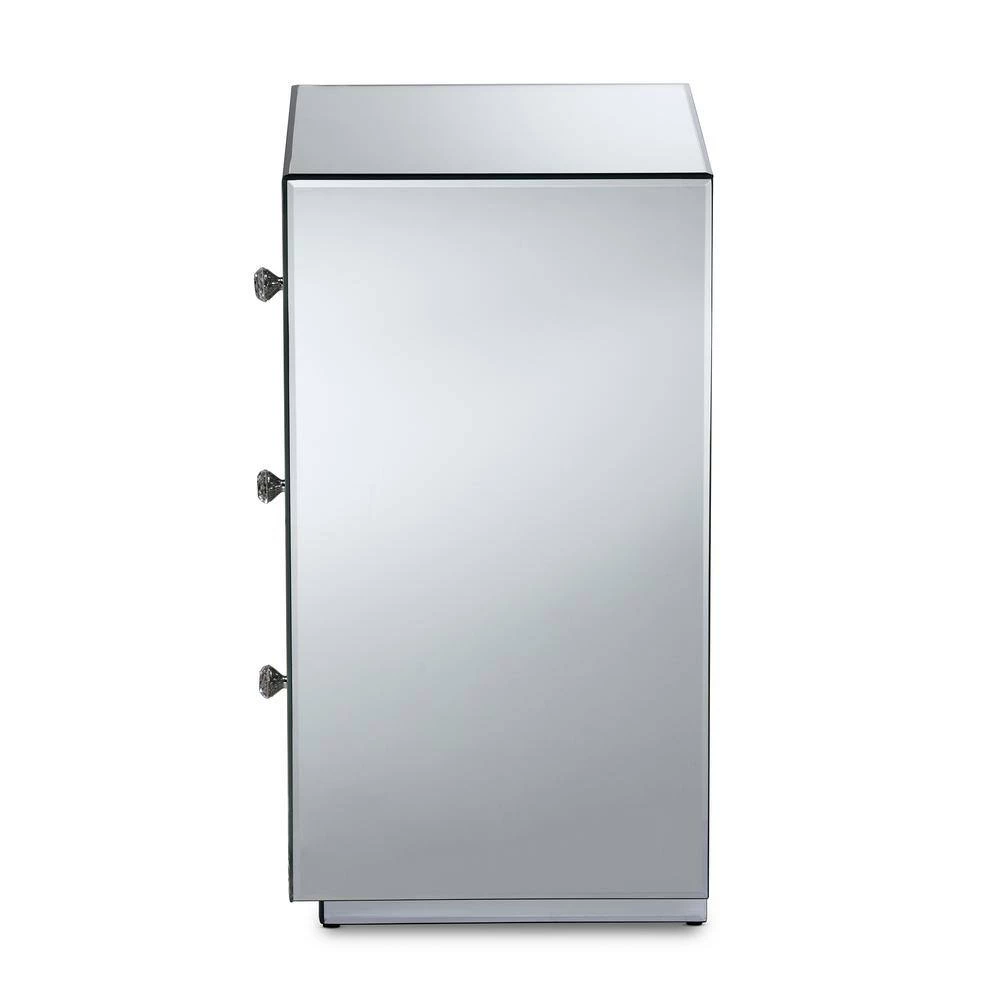 Talan 3-Drawer Mirrored and Sliver Nightstand 26 in. H x 18 in. W x 14 in. D by Baxton Studio - Image 4