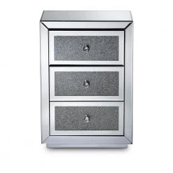 Talan 3-Drawer Mirrored and Sliver Nightstand 26 in. H x 18 in. W x 14 in. D by Baxton Studio