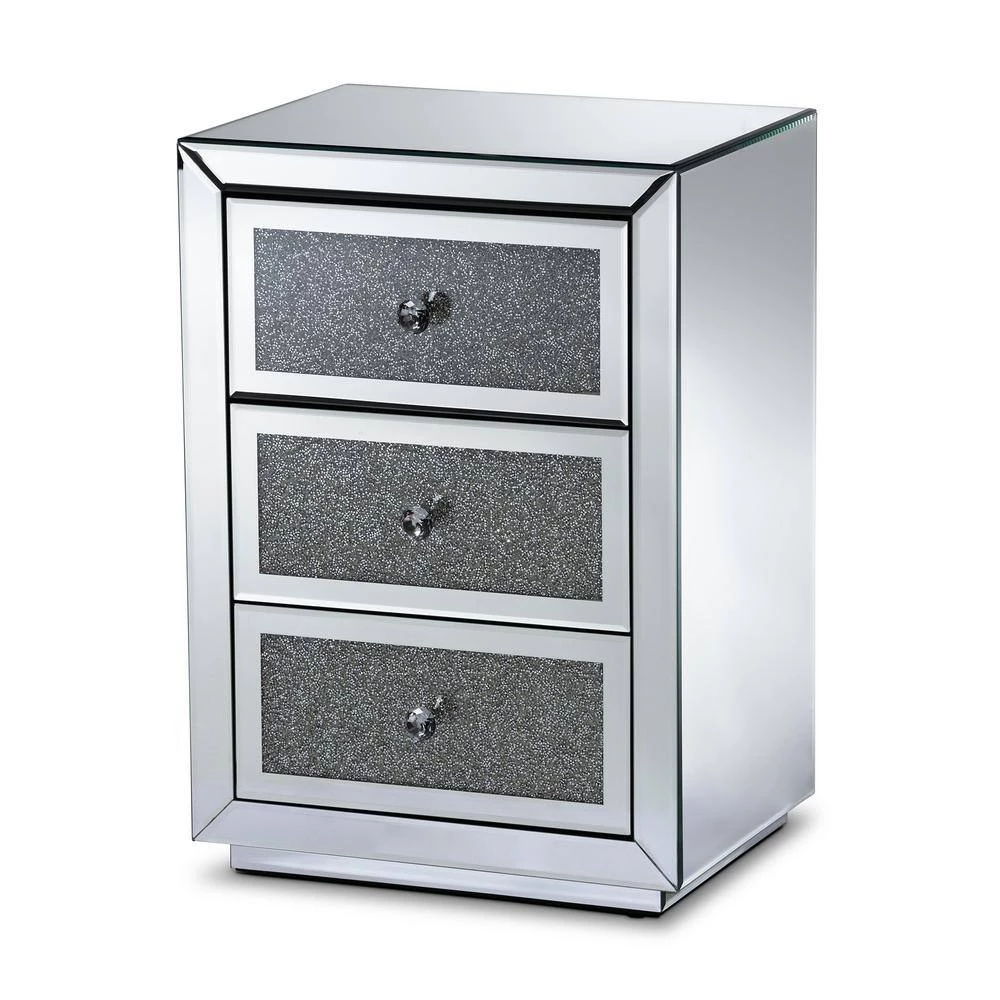 Talan 3-Drawer Mirrored and Sliver Nightstand 26 in. H x 18 in. W x 14 in. D by Baxton Studio - Image 2