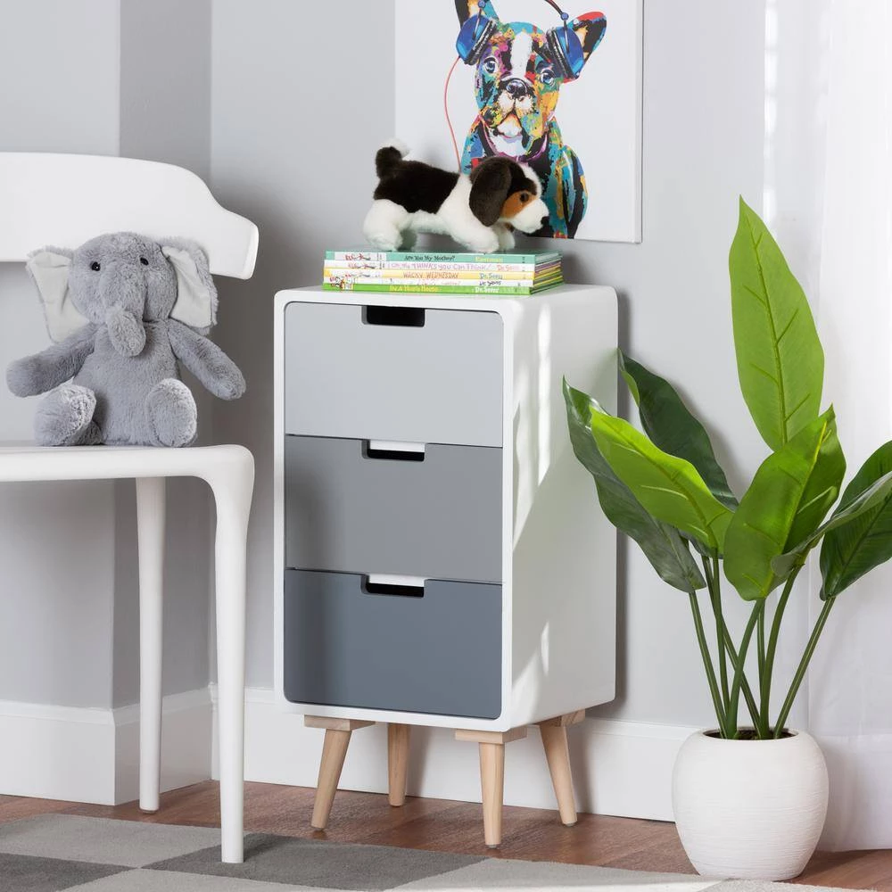 Bairn Multi-Colored and Oak Brown 3-Drawer Storage Cabinet by Baxton Studio - Image 8