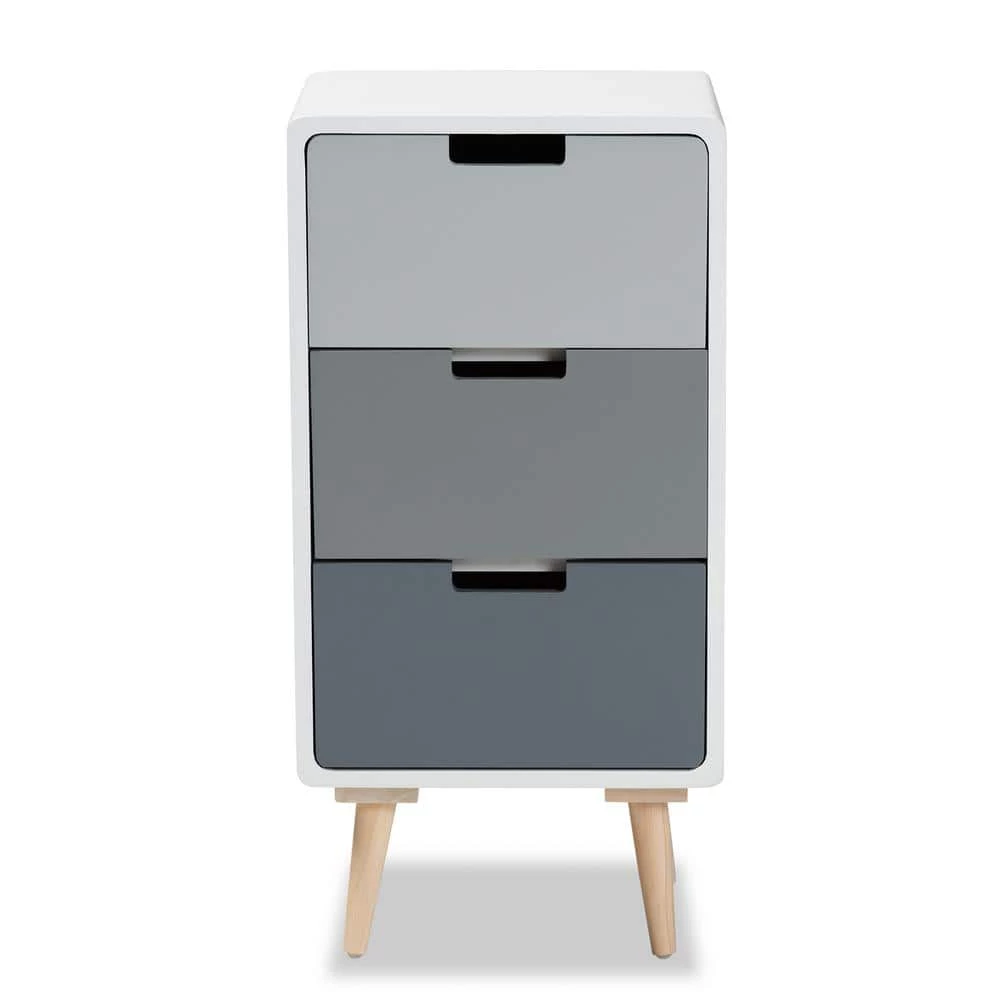 Bairn Multi-Colored and Oak Brown 3-Drawer Storage Cabinet by Baxton Studio