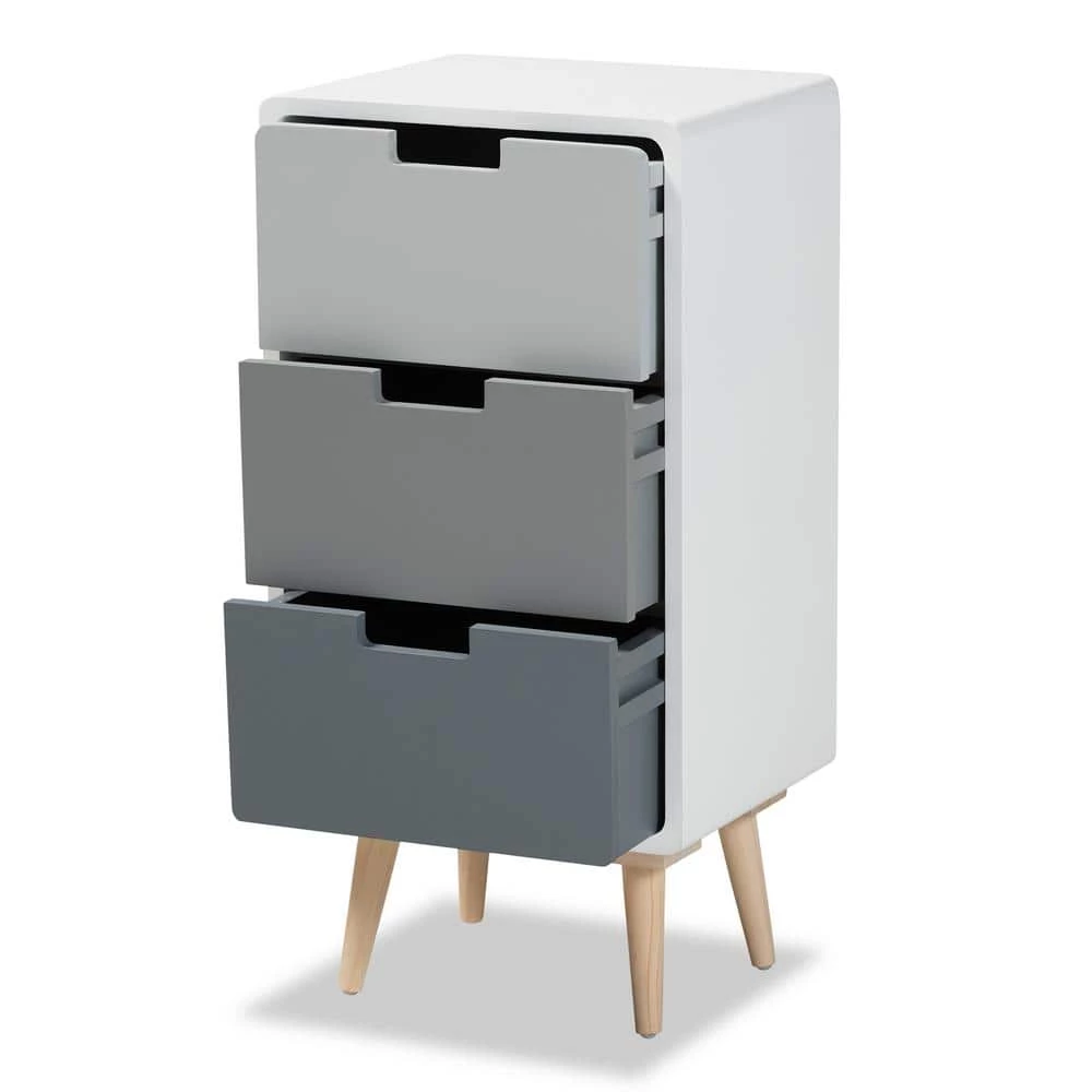 Bairn Multi-Colored and Oak Brown 3-Drawer Storage Cabinet by Baxton Studio - Image 3