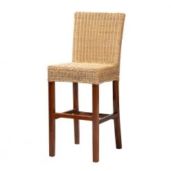 Racquel 44.25 in. Natural and Walnut Brown Mahogany Wood Bar Height Bar Stool by Baxton Studio