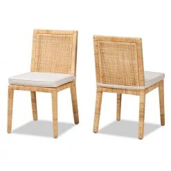 Sofia Natural and White Dining Chair (Set of 2) by Baxton Studio