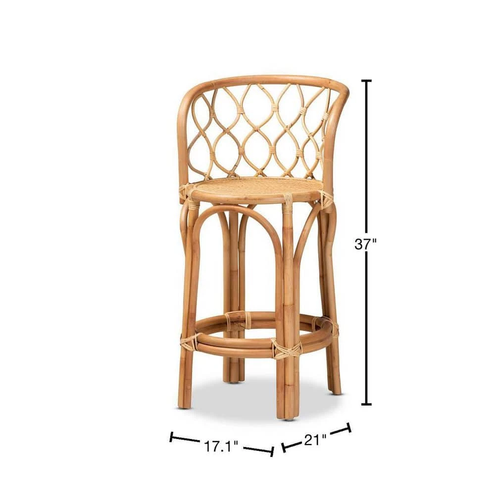 Diana 37 in. Natural Low Back Counter Height Bar Stool by Baxton Studio - Image 3