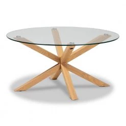 33 in. Natural Medium Round Glass Coffee Table by Baxton Studio