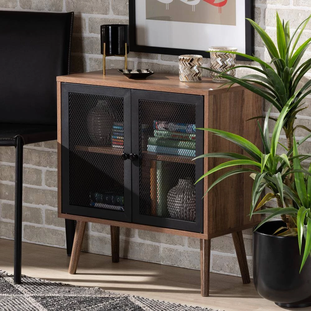 Yuna Natural Brown and Black Storage Cabinet by Baxton Studio - Image 9