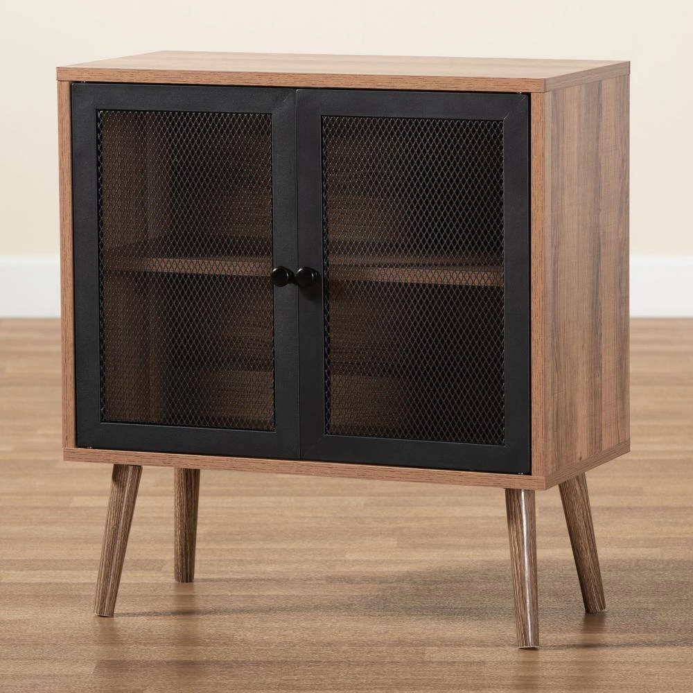 Yuna Natural Brown and Black Storage Cabinet by Baxton Studio - Image 7