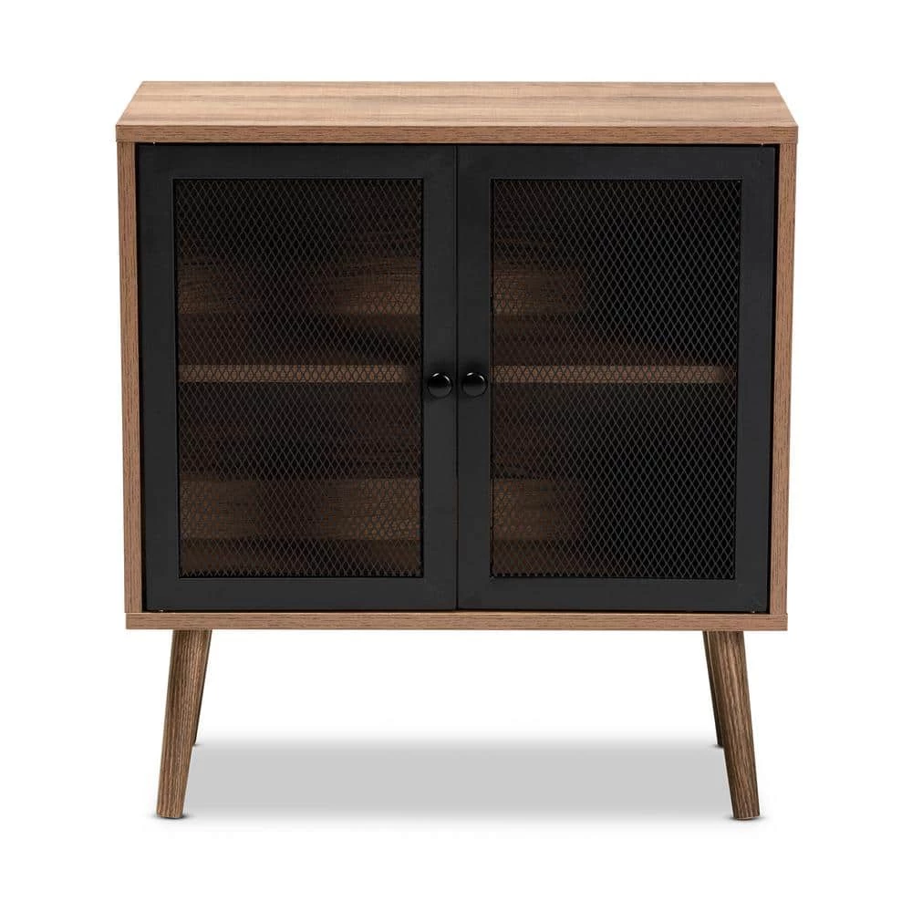 Yuna Natural Brown and Black Storage Cabinet by Baxton Studio
