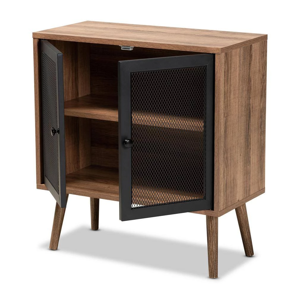 Yuna Natural Brown and Black Storage Cabinet by Baxton Studio - Image 3