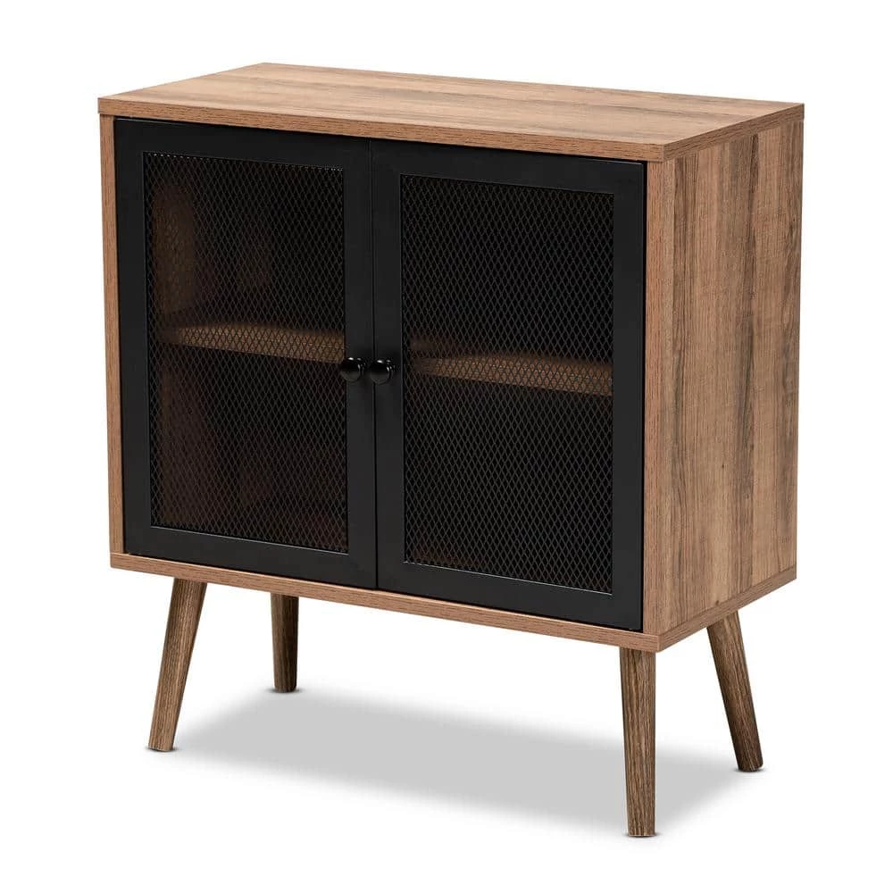 Yuna Natural Brown and Black Storage Cabinet by Baxton Studio - Image 2
