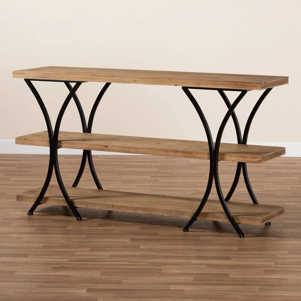 Terrell 59.8 in. Natural Brown and Black Rectangle Wood Console Table by Baxton Studio - Image 5
