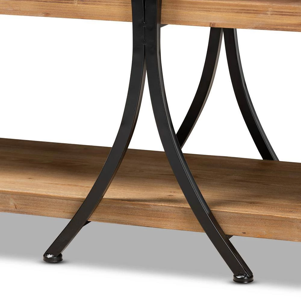 Terrell 59.8 in. Natural Brown and Black Rectangle Wood Console Table by Baxton Studio - Image 4