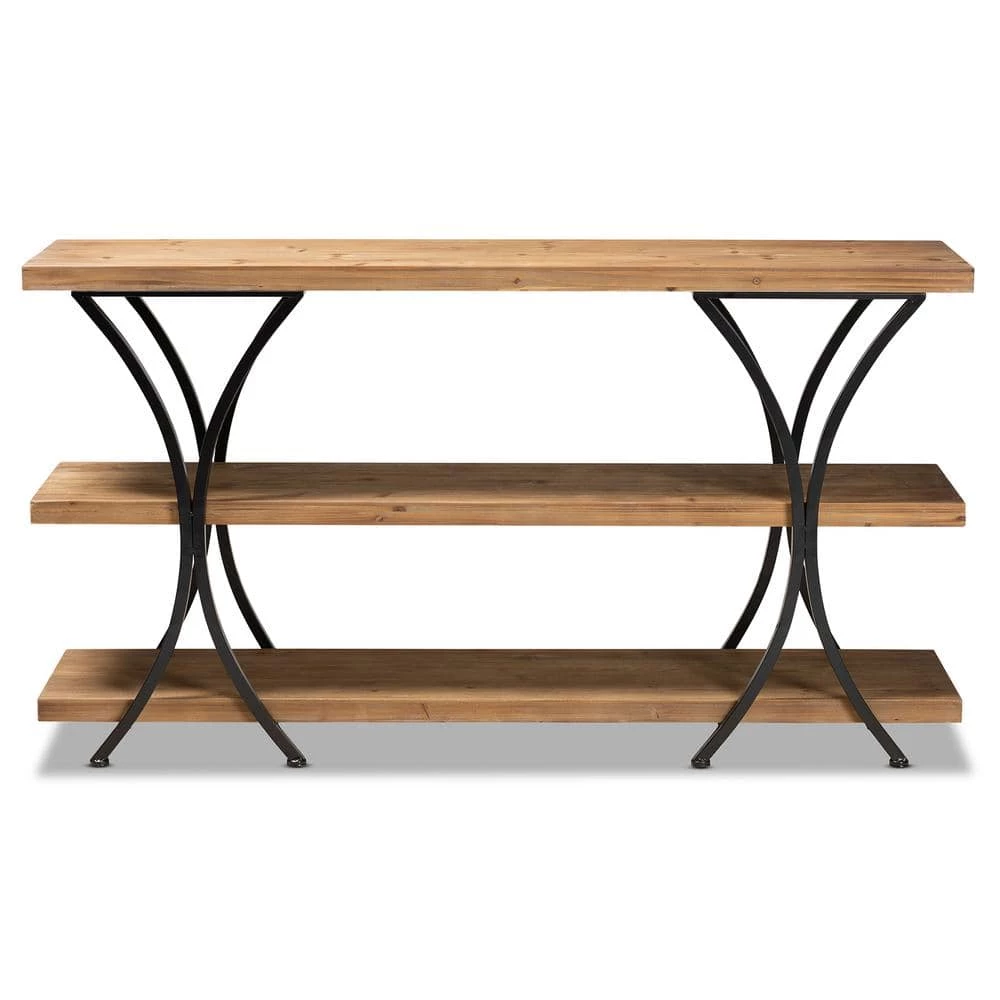 Terrell 59.8 in. Natural Brown and Black Rectangle Wood Console Table by Baxton Studio