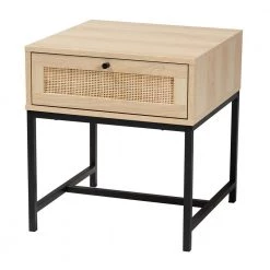 Caterina 1-Drawer Natural Brown and Black Nightstand 21.7 in. H x 19.7 in. W x 19.7 in. D by Baxton Studio