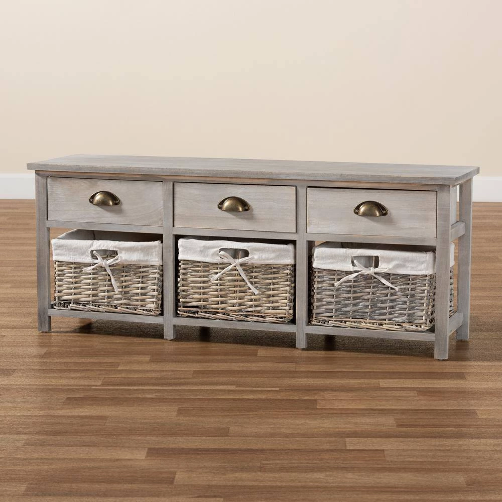Mabyn Gray Bench with Drawers (16.5 in. H x 42.1 in. W x 11.4 in. D) by Baxton Studio - Image 7