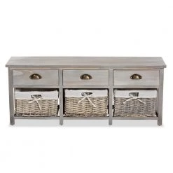 Mabyn Gray Bench with Drawers (16.5 in. H x 42.1 in. W x 11.4 in. D) by Baxton Studio