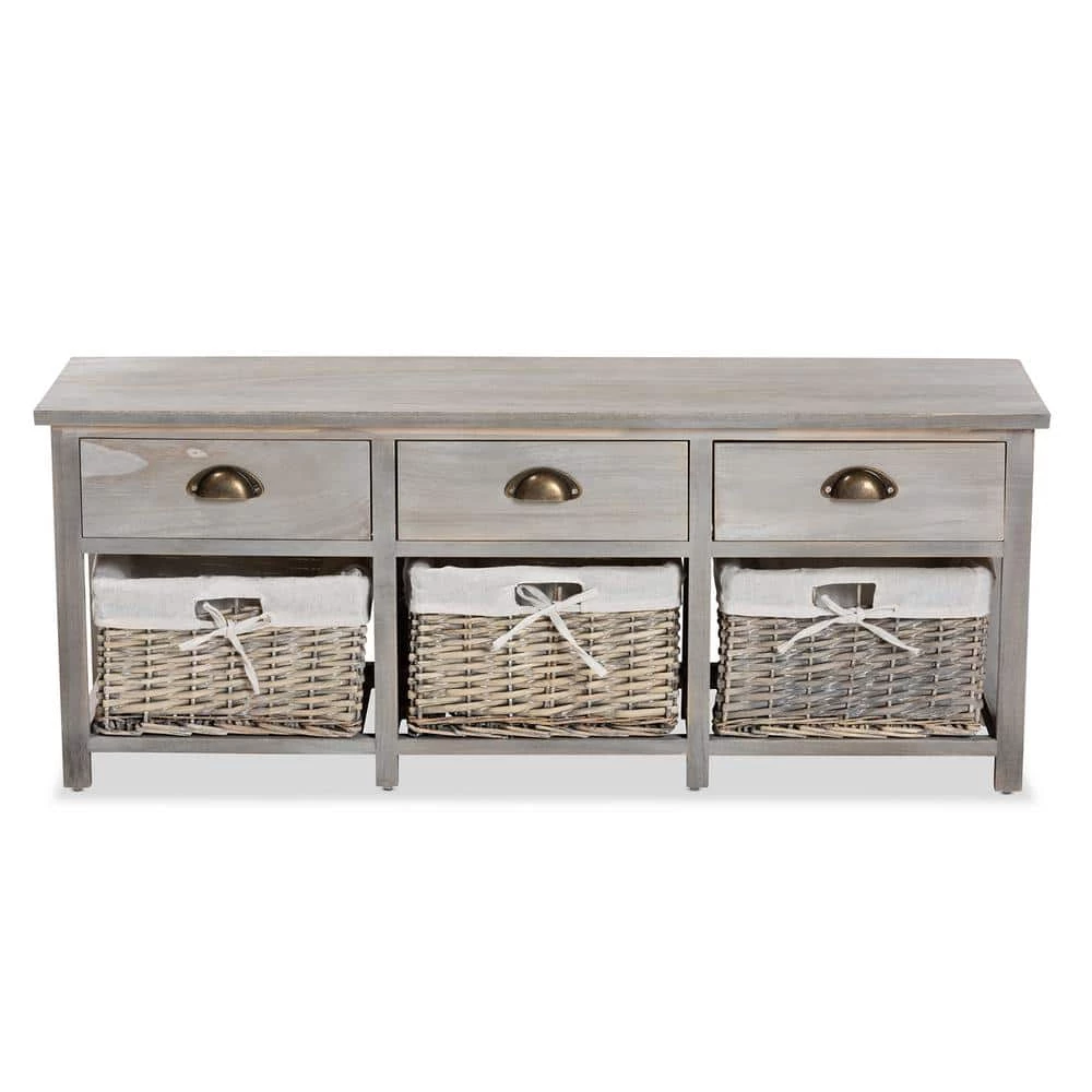 Mabyn Gray Bench with Drawers (16.5 in. H x 42.1 in. W x 11.4 in. D) by Baxton Studio