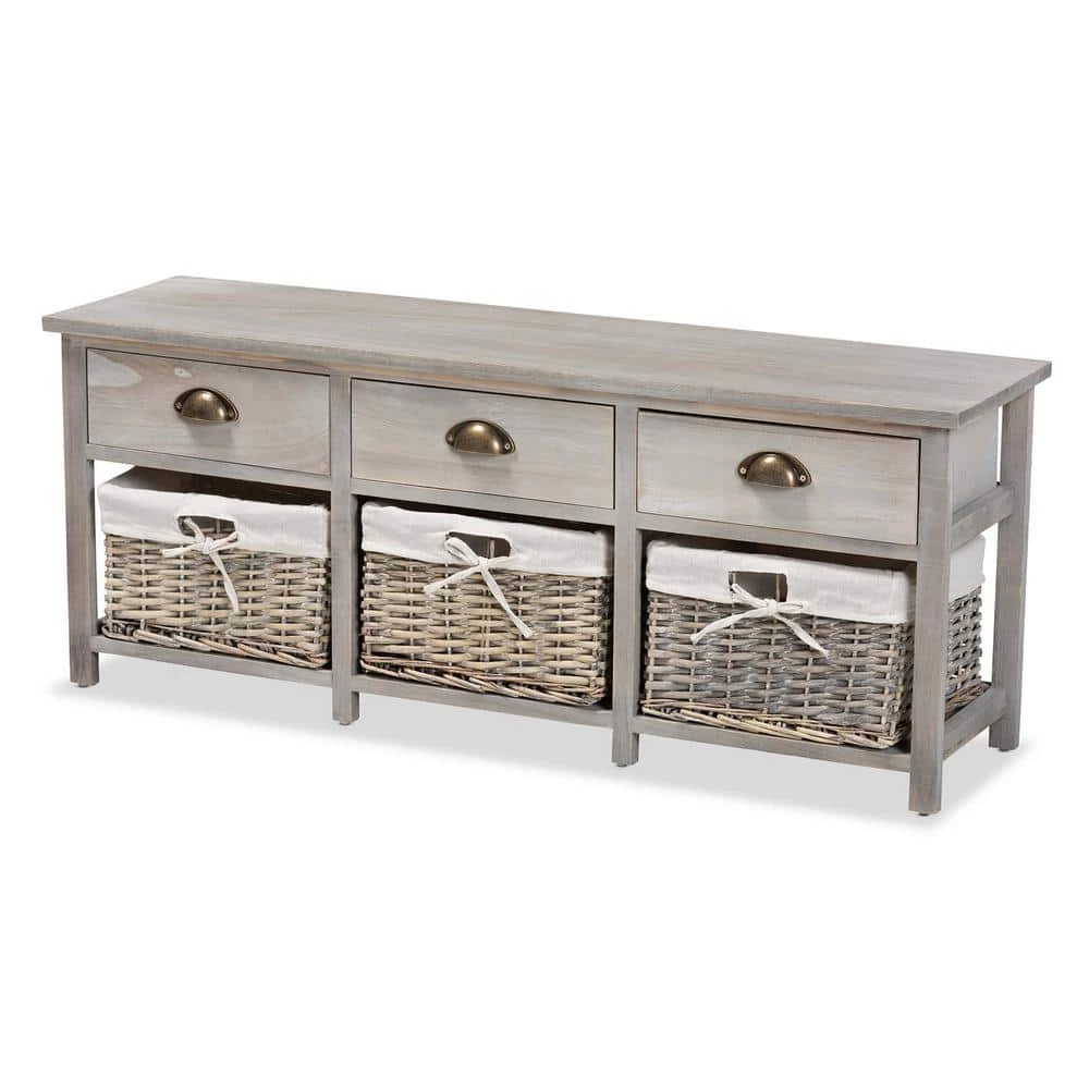Mabyn Gray Bench with Drawers (16.5 in. H x 42.1 in. W x 11.4 in. D) by Baxton Studio - Image 2