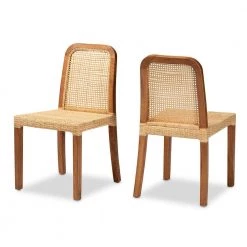 Caspia Natural Brown and Walnut Brown Dining Chair (Set of 2) by Baxton Studio