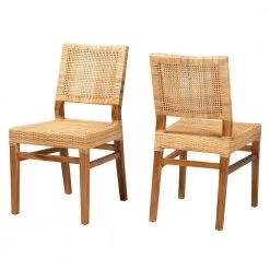Lesia Natural Brown and Walnut Brown Dining Chair (Set of 2) by Baxton Studio