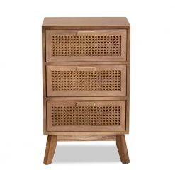 Baden 3-Drawer Natural Brown and Walnut Brown Nightstand (26 in. H x 15.7 in. W x 11.8 in. D) by Baxton Studio