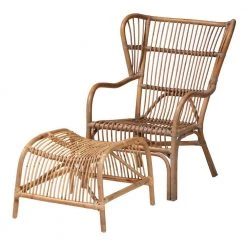 Lamaria 2-Piece Rattan Top Natural Brown Chair and Footstool Set by Baxton Studio