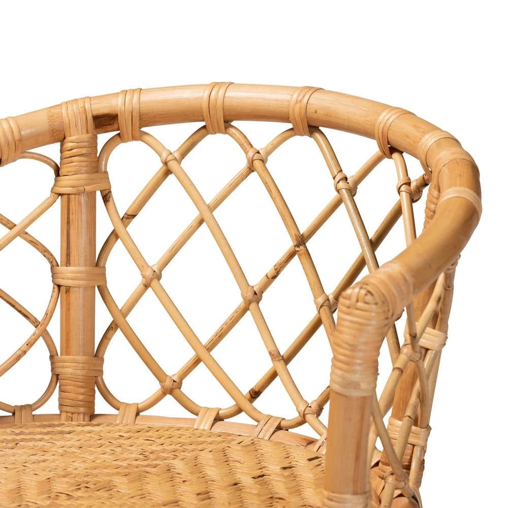 Orchard 36.75 in. Natural Brown Low Back Rattan Standard Height Bar Stool by Baxton Studio - Image 6