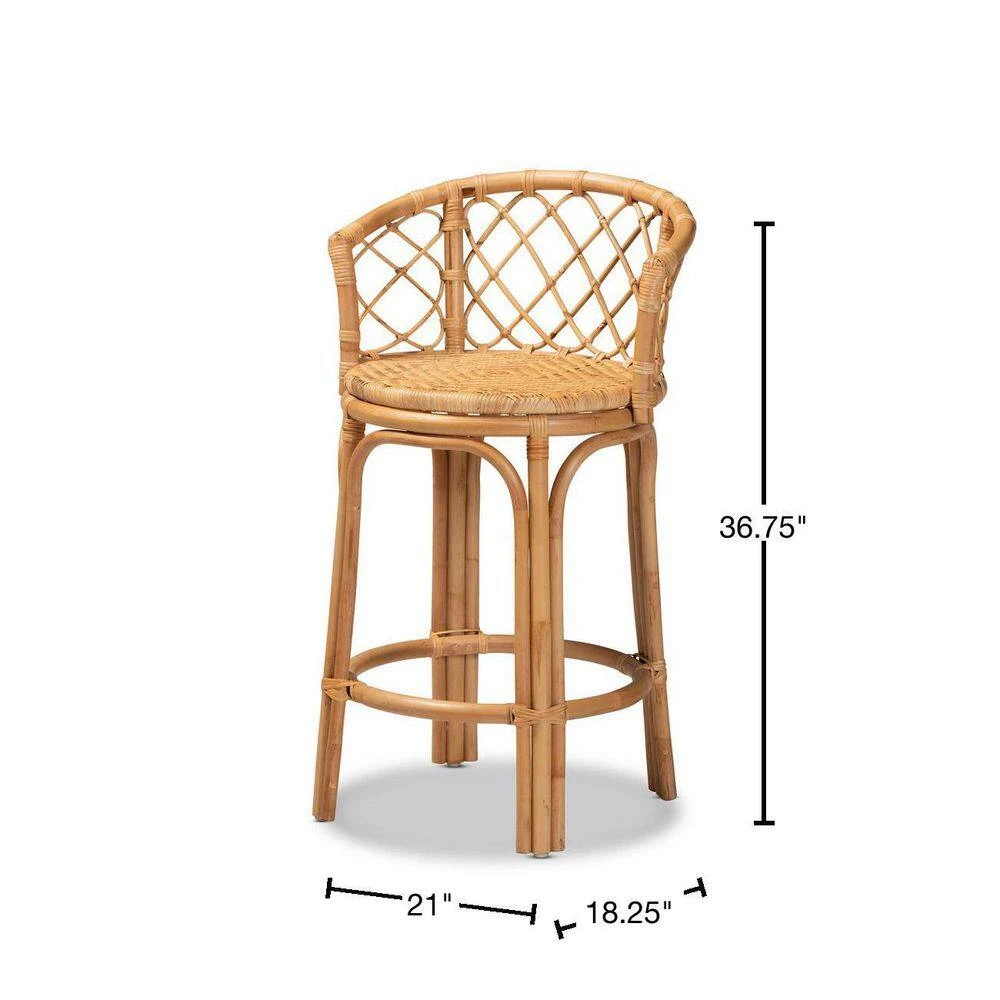 Orchard 36.75 in. Natural Brown Low Back Rattan Standard Height Bar Stool by Baxton Studio - Image 3