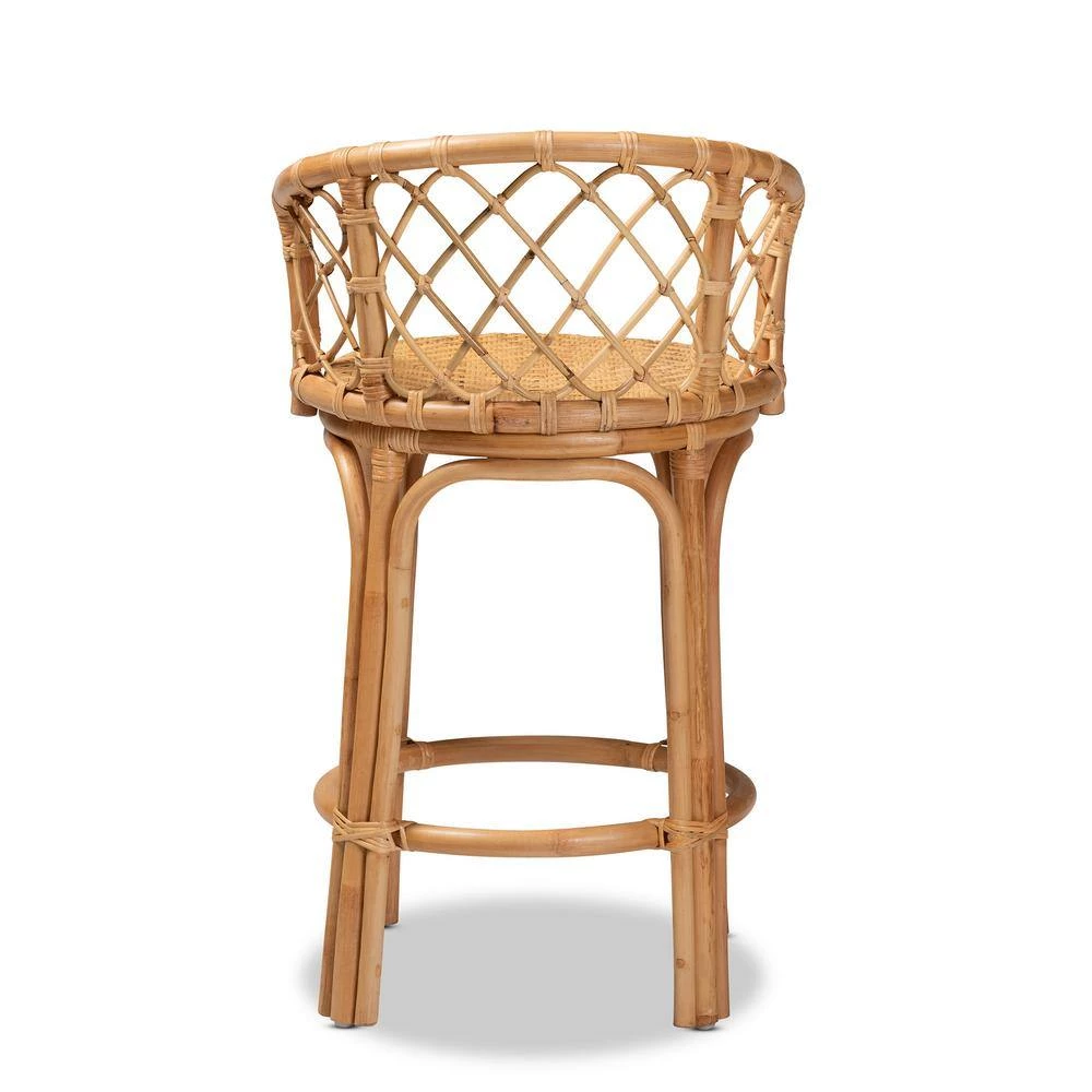 Orchard 36.75 in. Natural Brown Low Back Rattan Standard Height Bar Stool by Baxton Studio - Image 5