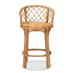 Orchard 36.75 in. Natural Brown Low Back Rattan Standard Height Bar Stool by Baxton Studio