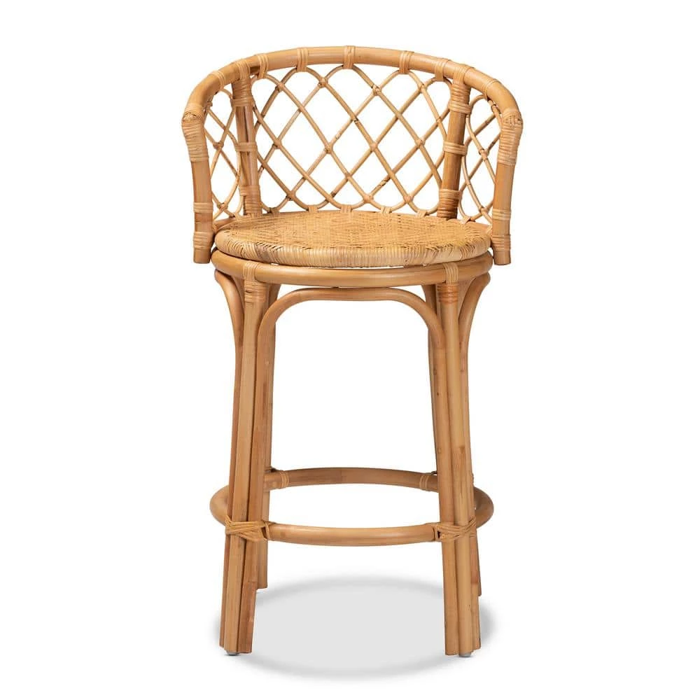 Orchard 36.75 in. Natural Brown Low Back Rattan Standard Height Bar Stool by Baxton Studio