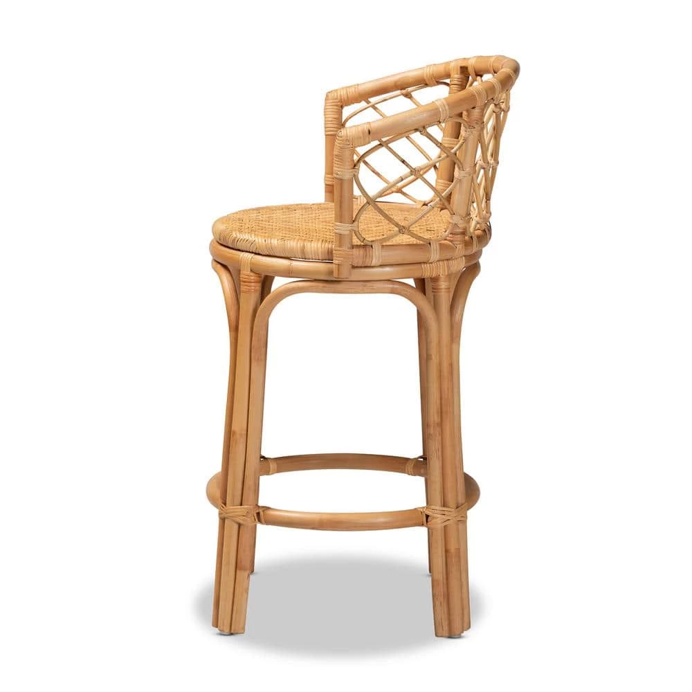 Orchard 36.75 in. Natural Brown Low Back Rattan Standard Height Bar Stool by Baxton Studio - Image 4