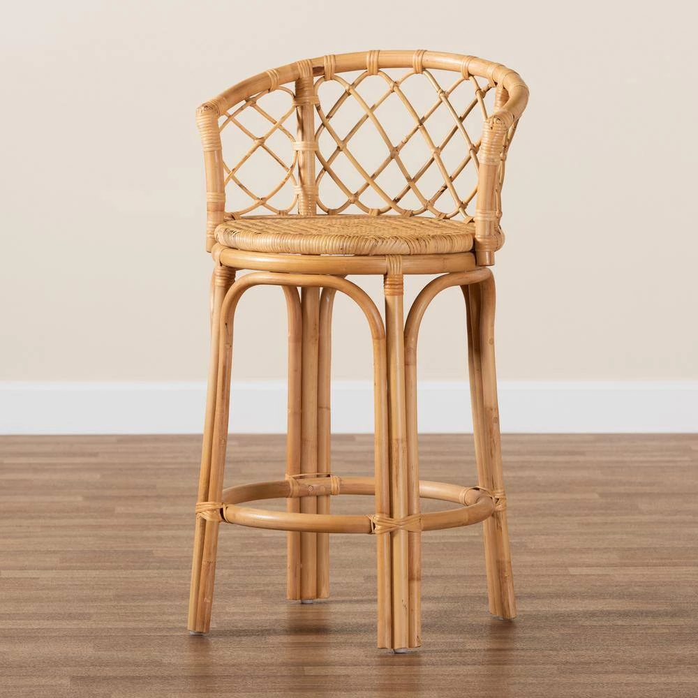 Orchard 36.75 in. Natural Brown Low Back Rattan Standard Height Bar Stool by Baxton Studio - Image 8