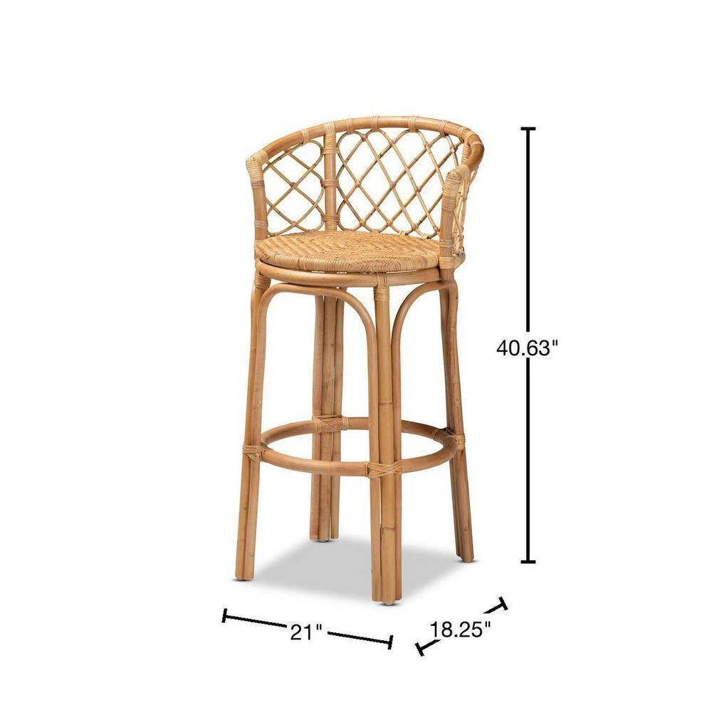Orchard 30 in. Natural Brown Low Back Rattan Bar Height Bar Stool by Baxton Studio - Image 3