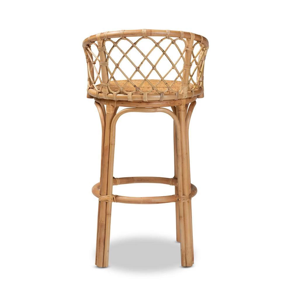 Orchard 30 in. Natural Brown Low Back Rattan Bar Height Bar Stool by Baxton Studio - Image 5