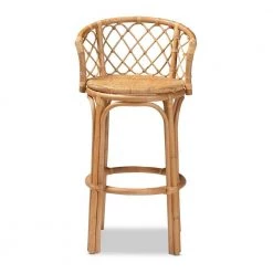 Orchard 30 in. Natural Brown Low Back Rattan Bar Height Bar Stool by Baxton Studio