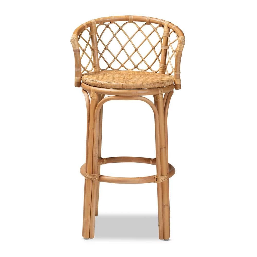 Orchard 30 in. Natural Brown Low Back Rattan Bar Height Bar Stool by Baxton Studio