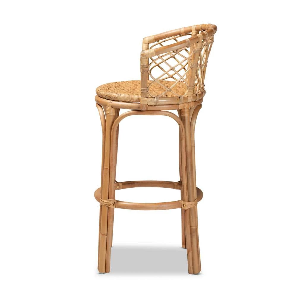 Orchard 30 in. Natural Brown Low Back Rattan Bar Height Bar Stool by Baxton Studio - Image 4