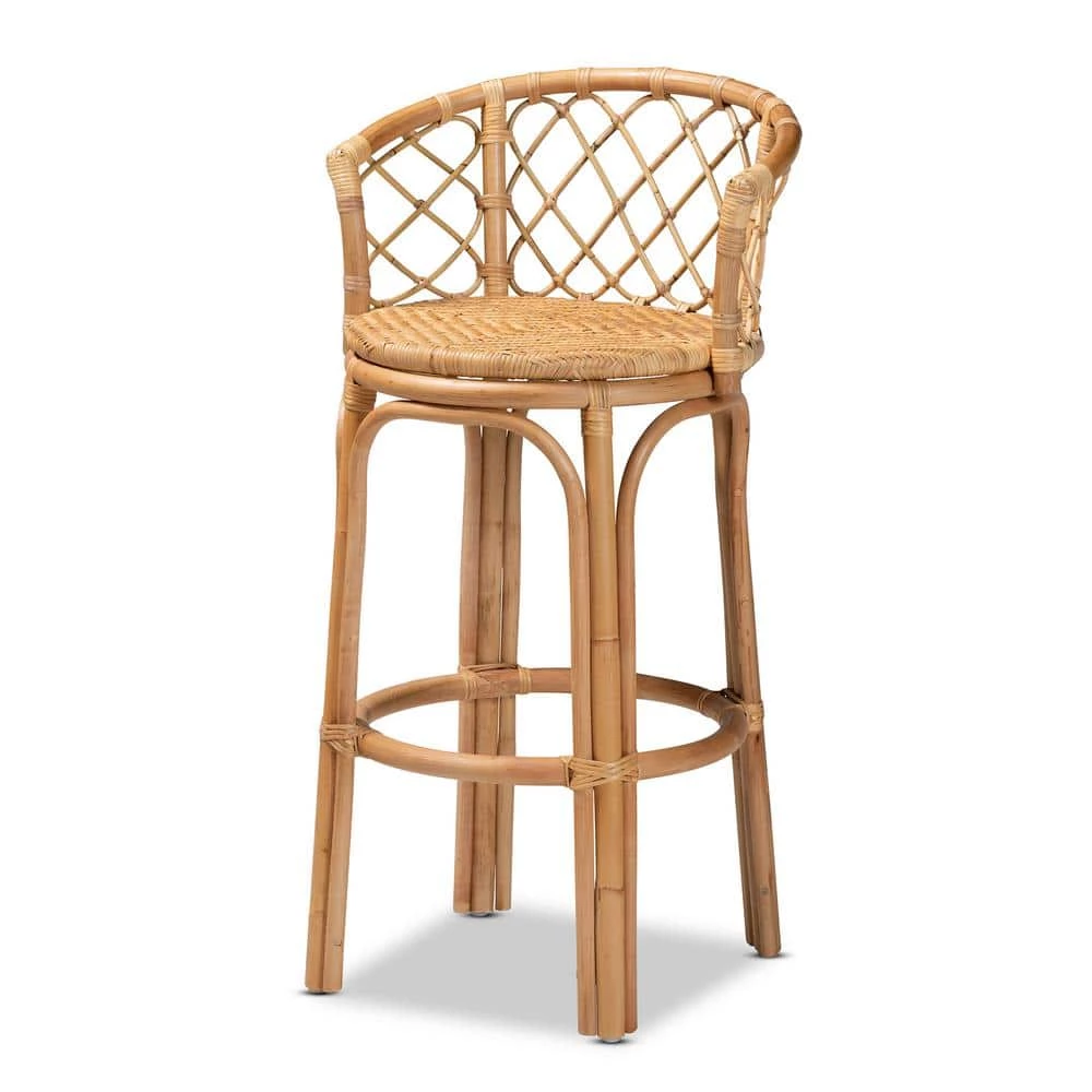 Orchard 30 in. Natural Brown Low Back Rattan Bar Height Bar Stool by Baxton Studio - Image 2