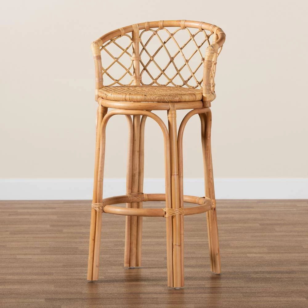 Orchard 30 in. Natural Brown Low Back Rattan Bar Height Bar Stool by Baxton Studio - Image 8