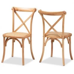 Tartan Natural Brown Dining Chair (Set of 2) by Baxton Studio