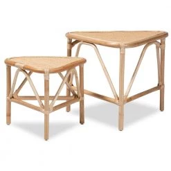 Jayden 25.6 in. Natural Brown Triangle Rattan End Table with 2-Pieces by Baxton Studio